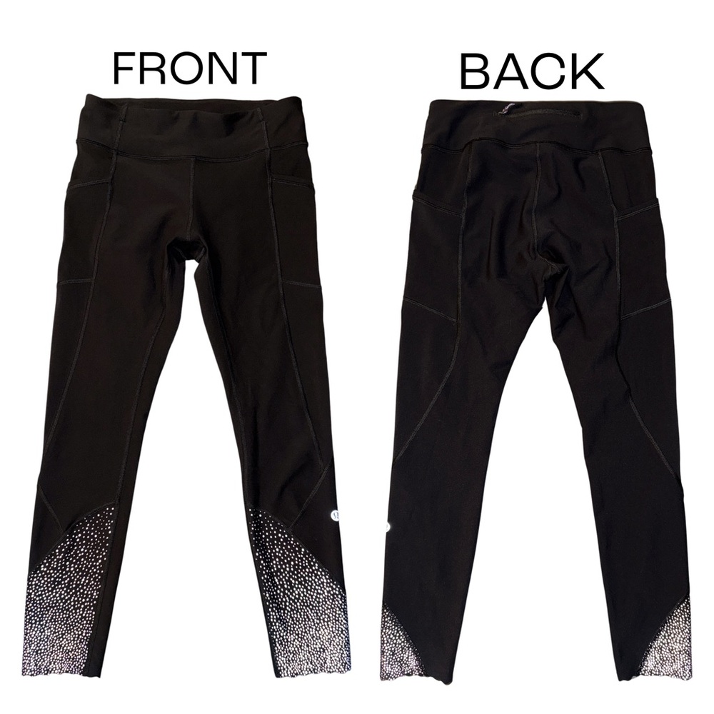 Lululemon Black Tight Stuff Tight Scalloped Reflective Detail Leggings Size 6